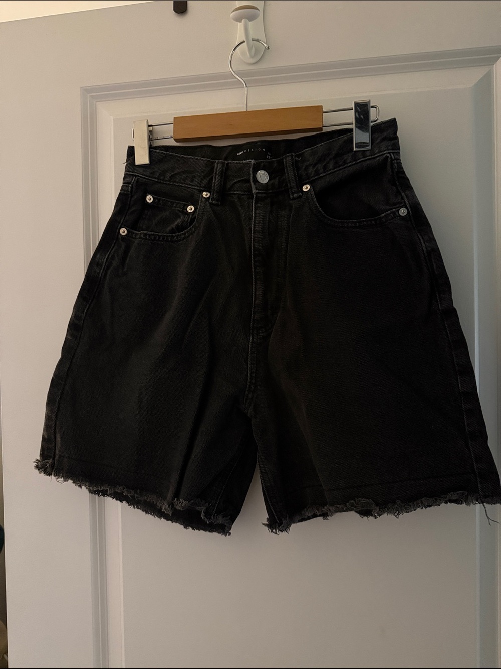 ASOS Black Denim High-Rise Jean Shorts with Frayed Hem